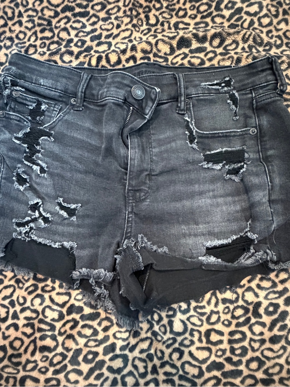 Distressed Black Denim Women’s Shorts-American Eagle-stretch